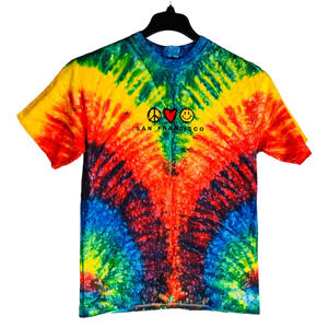 San Fransisco Adult Medium Shirt Short Sleeve Tye Die Embroidered Peace Love
